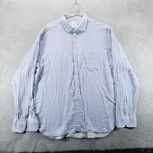 Billy Reid Shirt Mens XL Blue Gingham Standard Fit Button Up Made‎ in Italy